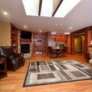 Second floor common area with homelike setting and fireplace