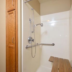Sample apartment walk-in shower